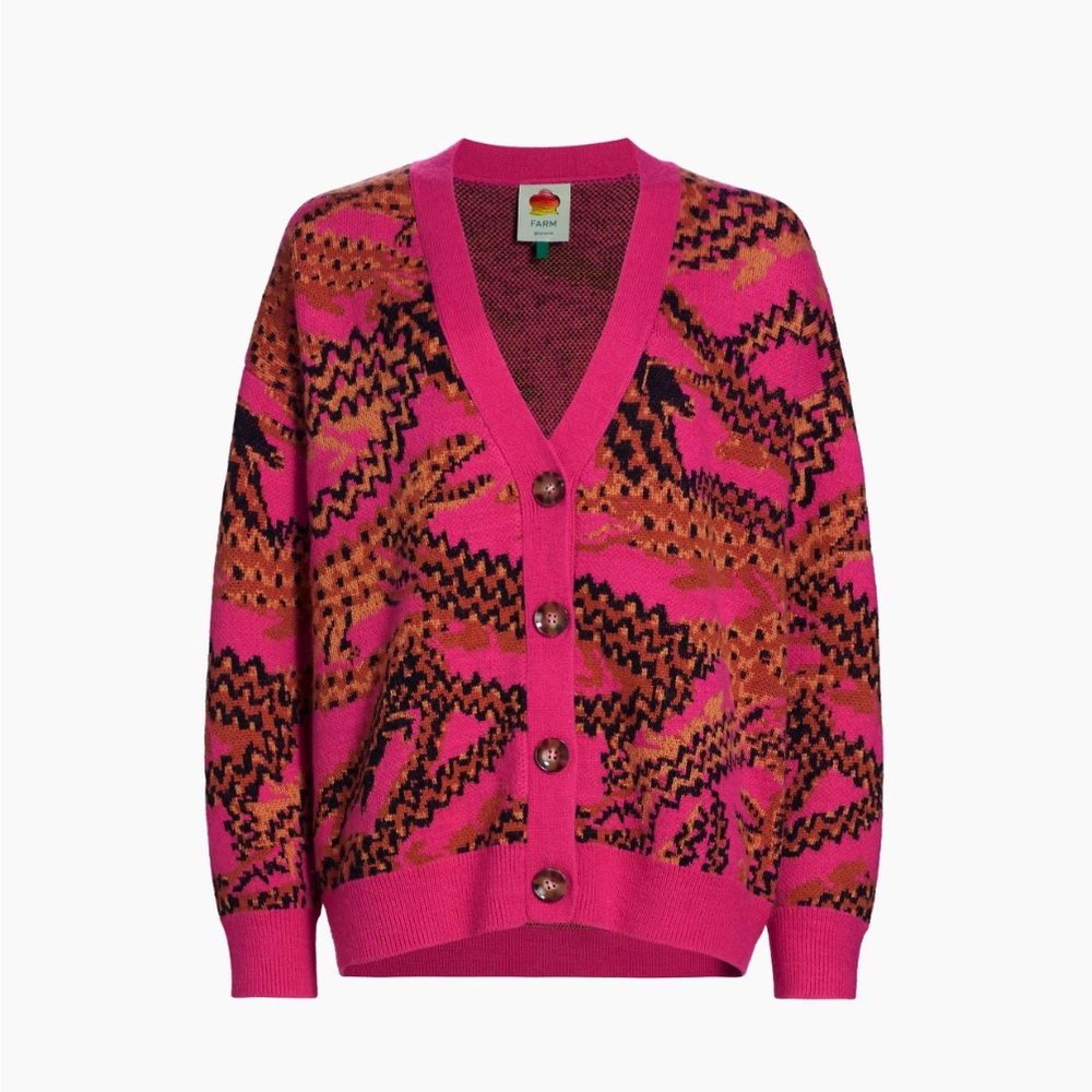 Farm Rio Crocodile Pattern V Neck Cardigan, XS